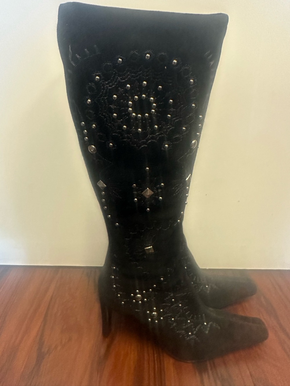 Donald J. Pliner Black Embellished Knee-High Heeled Boots